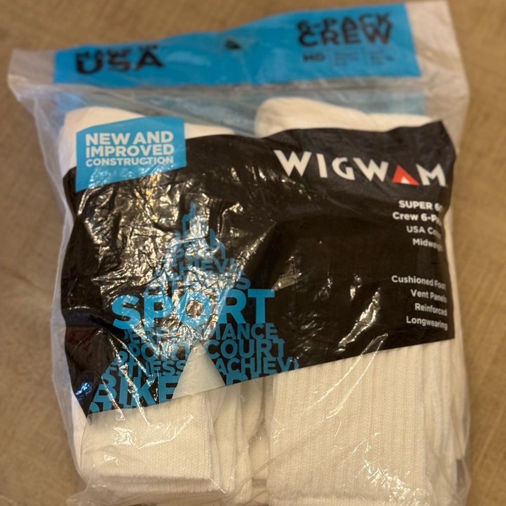 Wigwam White Crew Socks for Men Sz M 6 Pack NWT
